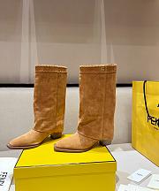 Okify Fendi Gold Brown Suede Boots 6cm - 3