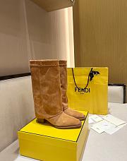 Okify Fendi Gold Brown Suede Boots 6cm - 1