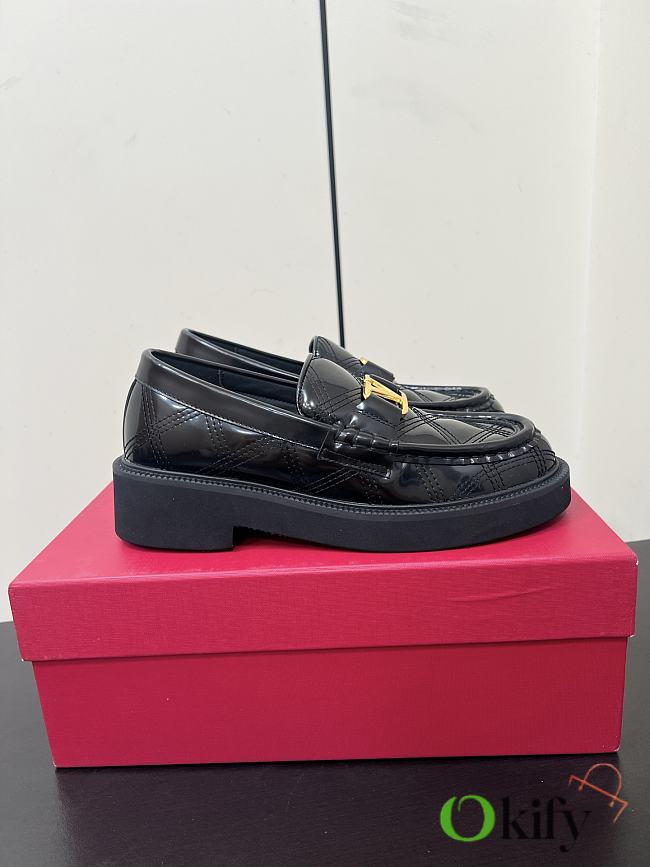 Okify Valentino Black Shiny Loafers - 1