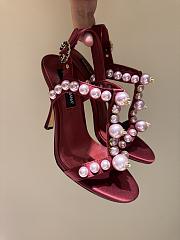 Okify Dolce & Gabbana Pink Bejeweled Satin Sandals With Pearl 10cm - 1