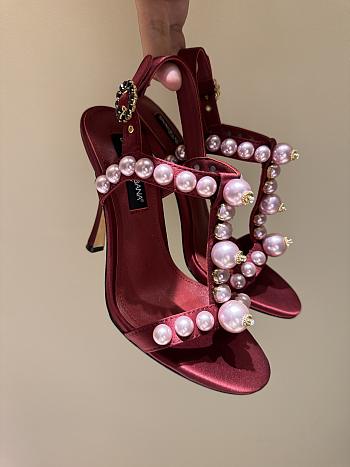 Okify Dolce & Gabbana Pink Bejeweled Satin Sandals With Pearl 10cm