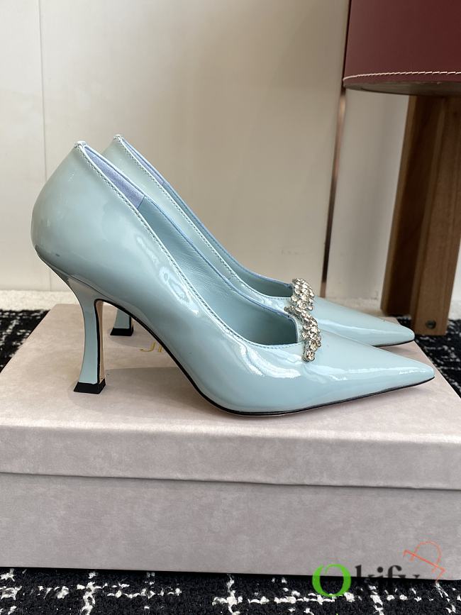 Okify Jimmy Choo Light Blue Heels With Crystal 9cm - 1