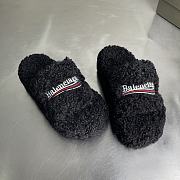 Okify Balenciaga Black Fur Slippers - 1