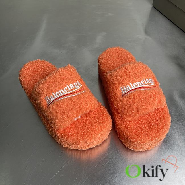 Okify Balenciaga Orange Fur Slippers - 1