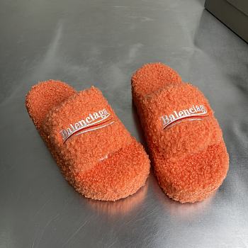 Okify Balenciaga Orange Fur Slippers