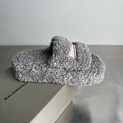 Okify Balenciaga Gray Fur Slippers - 5
