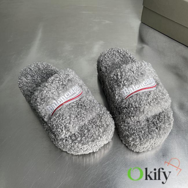 Okify Balenciaga Gray Fur Slippers - 1