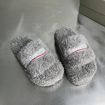 Okify Balenciaga Gray Fur Slippers