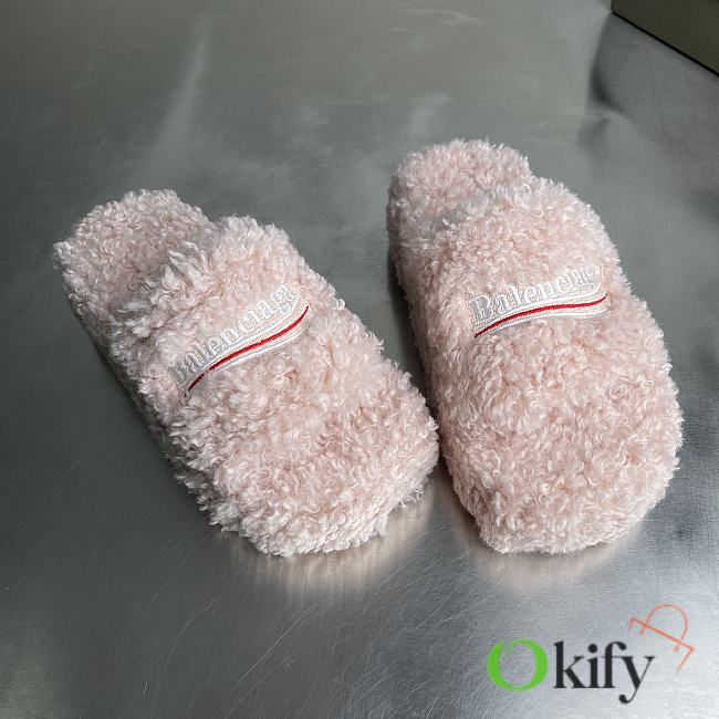 Okify Balenciaga Light Pink Fur Slippers - 1
