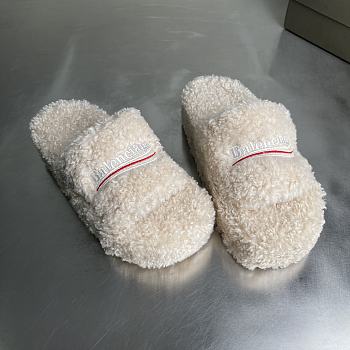 Okify Balenciaga White Fur Slippers