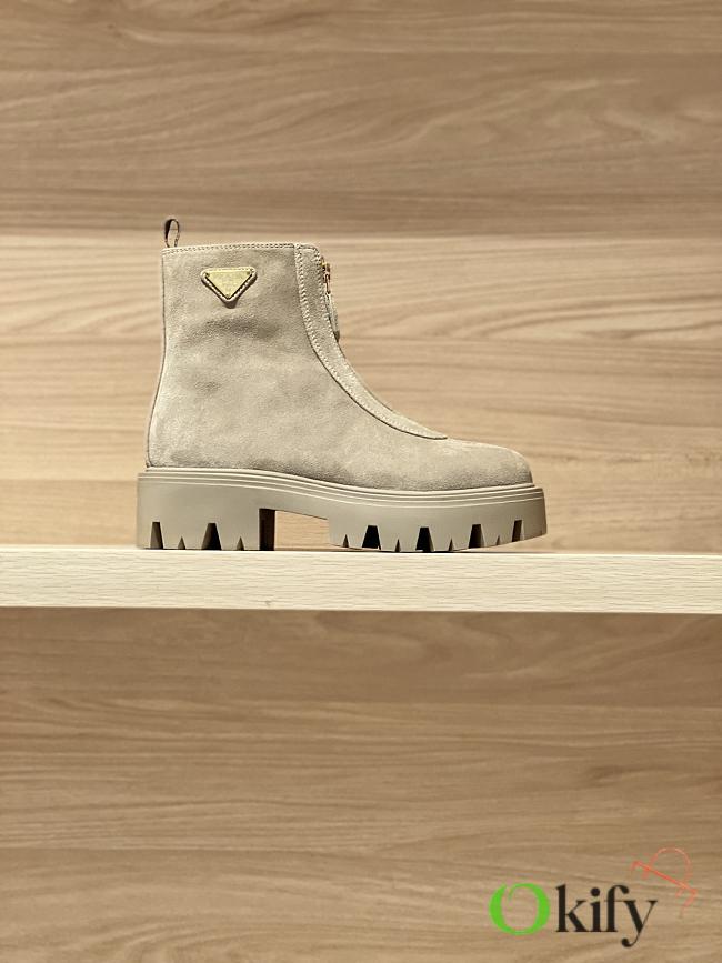 Okify Prada Beige Suede Ankle Boots - 1