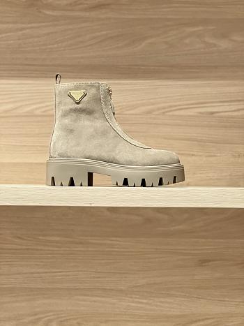 Okify Prada Beige Suede Ankle Boots