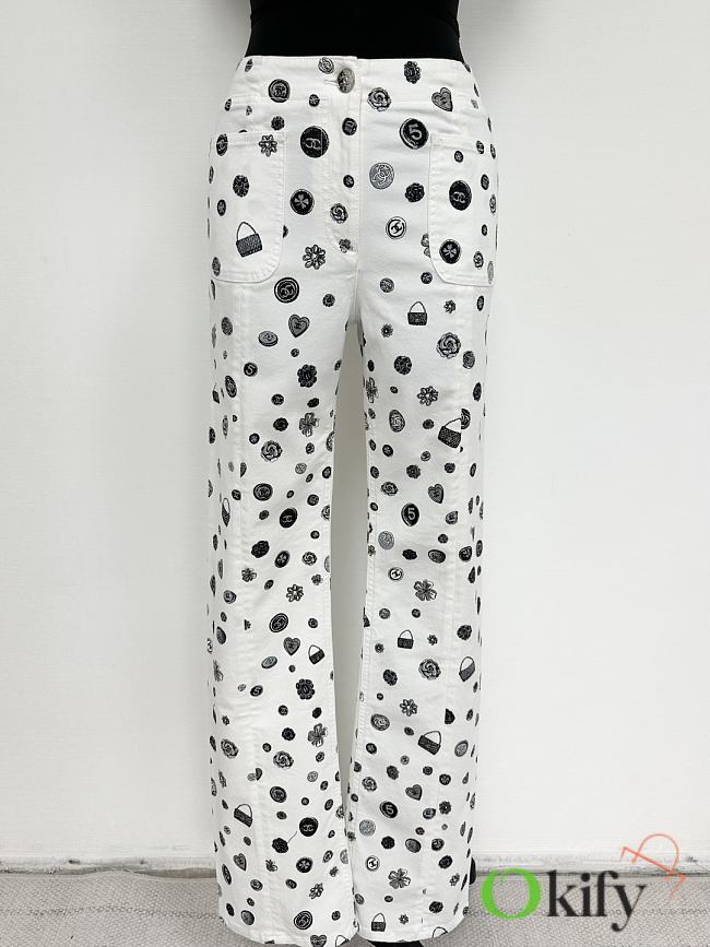 Okify CC White Jeans With Many Black Tiny Stickers - 1