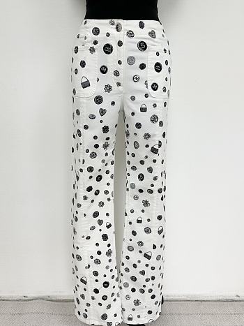 Okify CC White Jeans With Many Black Tiny Stickers