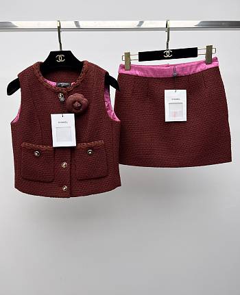 Okify CC Set Of Red Tweed Vest Suit