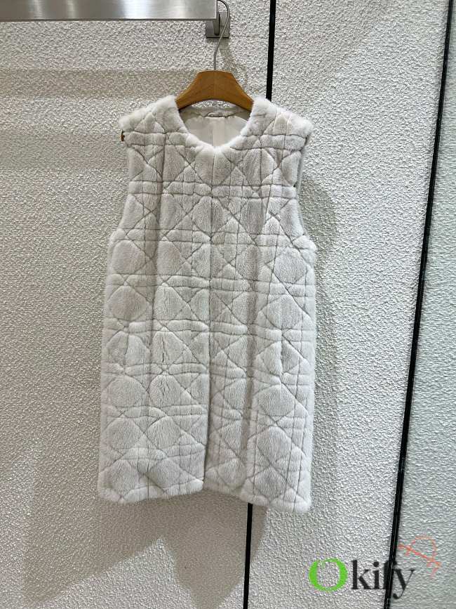 Okify Dior White Fur Sleeveless Dress  - 1