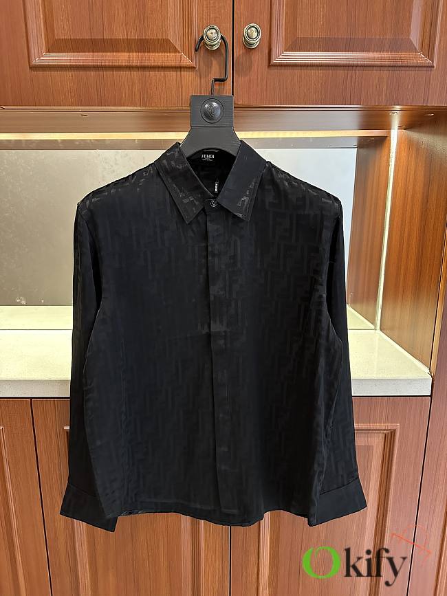 Okify Fendi Black Satin Silk Cotton Shirt  - 1