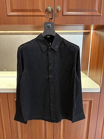 Okify Fendi Black Satin Silk Cotton Shirt 