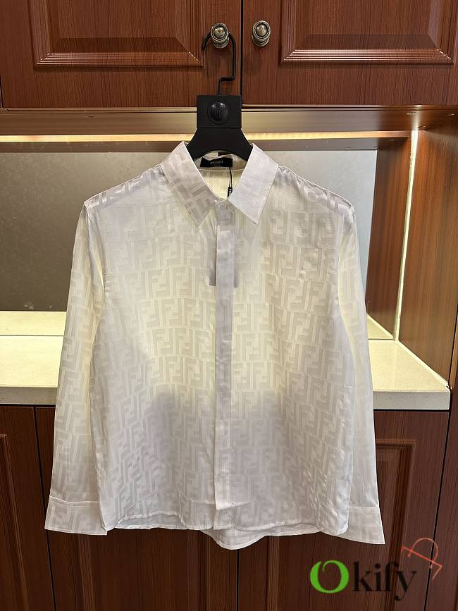 Okify Fendi White Satin Silk Cotton Shirt  - 1