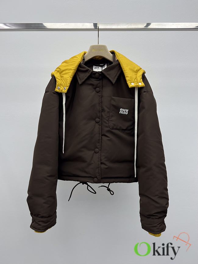 Okify MiuMiu Dark Brown Hooded Down Jacket - 1