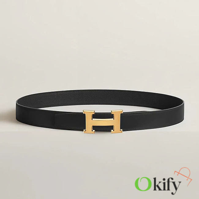 Okify Hermes Gold H Buckle Reversible Belt In Black 3,2cm - 1