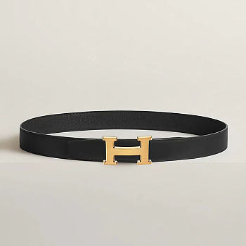 Okify Hermes Gold H Buckle Reversible Belt In Black 3,2cm