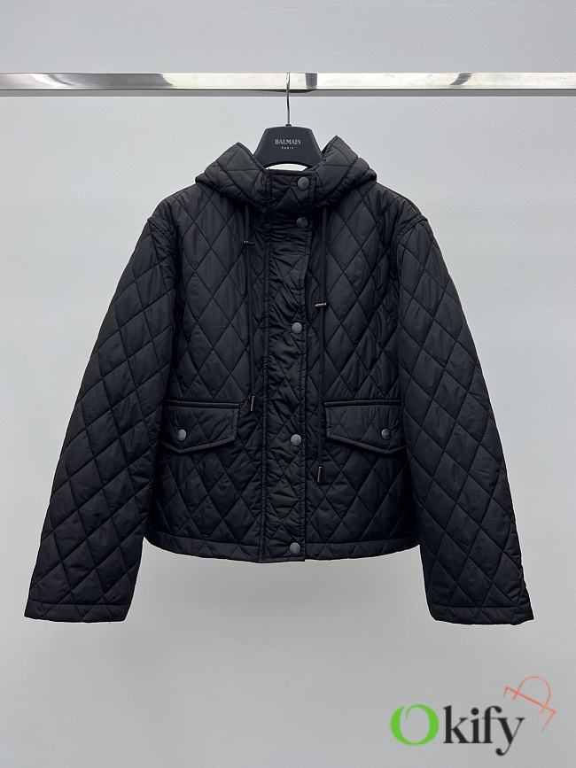 Okify Burberry Black Hooded Puffer Jacket - 1