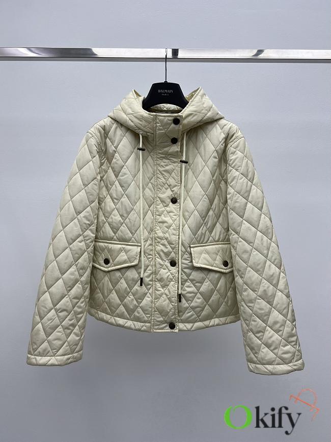 Okify Burberry White Hooded Puffer Jacket - 1
