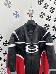 Okify Okify Balenciaga Black And Red Motorcycle Leather Jacket  - 2