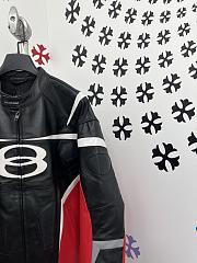 Okify Okify Balenciaga Black And Red Motorcycle Leather Jacket  - 3