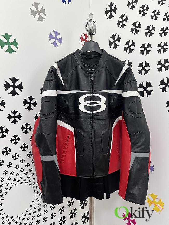 Okify Okify Balenciaga Black And Red Motorcycle Leather Jacket  - 1