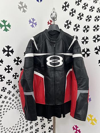 Okify Okify Balenciaga Black And Red Motorcycle Leather Jacket 