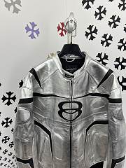 Okify Okify Balenciaga Silver Motorcycle Leather Jacket  - 6