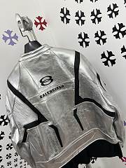 Okify Okify Balenciaga Silver Motorcycle Leather Jacket  - 4