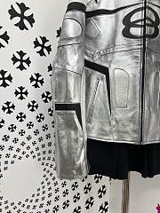 Okify Okify Balenciaga Silver Motorcycle Leather Jacket  - 3