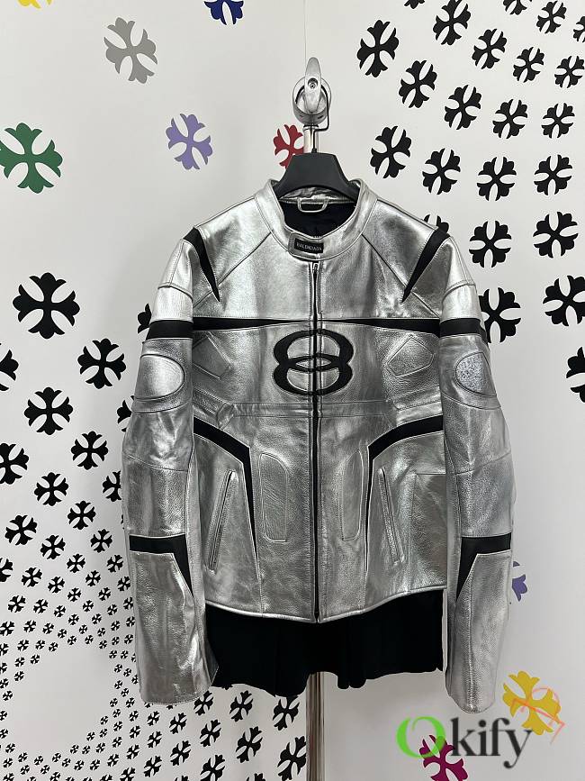 Okify Okify Balenciaga Silver Motorcycle Leather Jacket  - 1