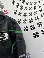 Okify Okify Balenciaga Black And Green Motorcycle Leather Jacket  - 5