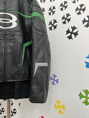 Okify Okify Balenciaga Black And Green Motorcycle Leather Jacket  - 6