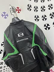 Okify Okify Balenciaga Black And Green Motorcycle Leather Jacket  - 4