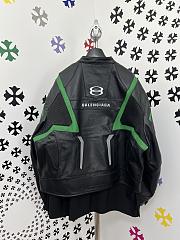 Okify Okify Balenciaga Black And Green Motorcycle Leather Jacket  - 3