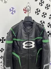 Okify Okify Balenciaga Black And Green Motorcycle Leather Jacket  - 2
