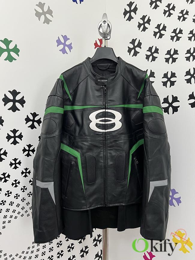 Okify Okify Balenciaga Black And Green Motorcycle Leather Jacket  - 1