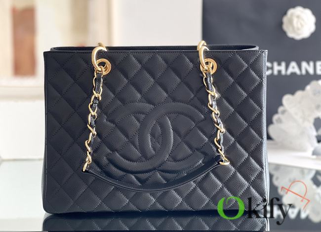 Okify CC Quilted Grand Shopping Tote In Black Caviar With Gold Hardware 33x24x13cm - 1