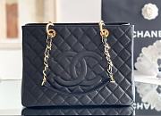 Okify CC Quilted Grand Shopping Tote In Black Caviar With Gold Hardware 33x24x13cm - 1