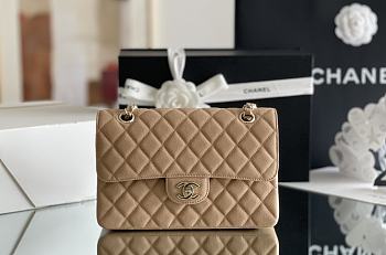 Okify CC Flap Bag In Beige Caviar 23x14.5x6cm