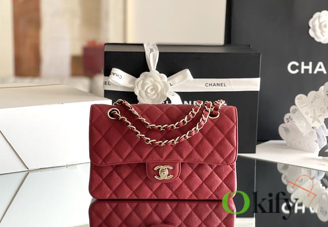 Okify CC Flap Bag In Red Caviar With Light Gold Hardware 23x14.5x6cm - 1