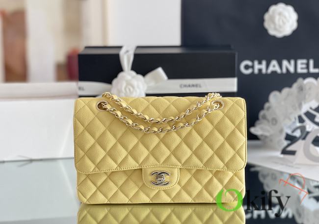 Okify CC Flap Bag In Light Yellow Caviar With Light Gold Hardware 25.5x15.5x6.5cm - 1