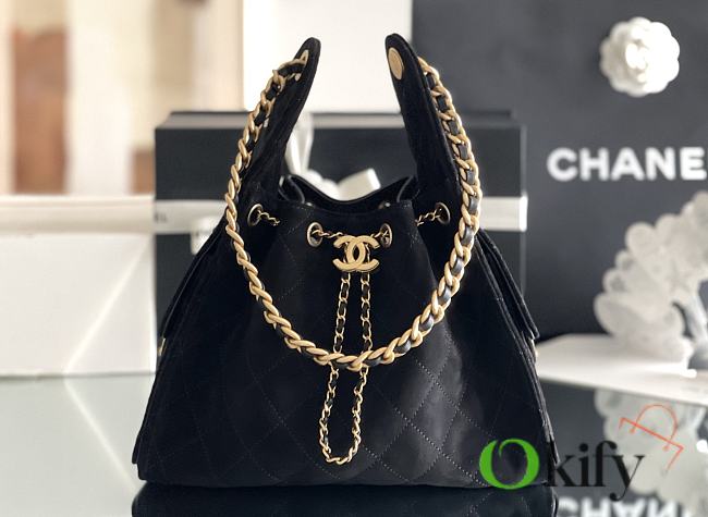 Okify CC 25 Hobo Bag In Black Suede 30x26x14cm - 1