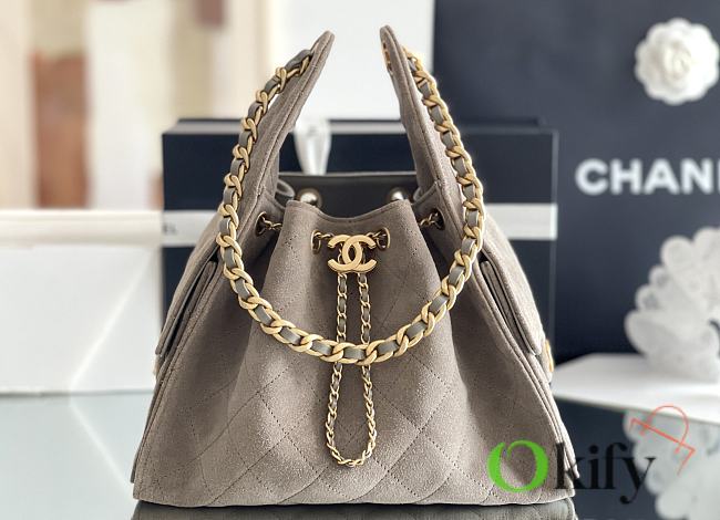 Okify CC 25 Hobo Bag In Gray Suede 30x26x14cm - 1