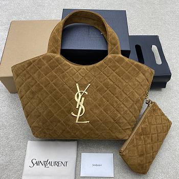 Okify YSL Icare Shopping Bag In Brown Suede 31/46x28x15.5cm